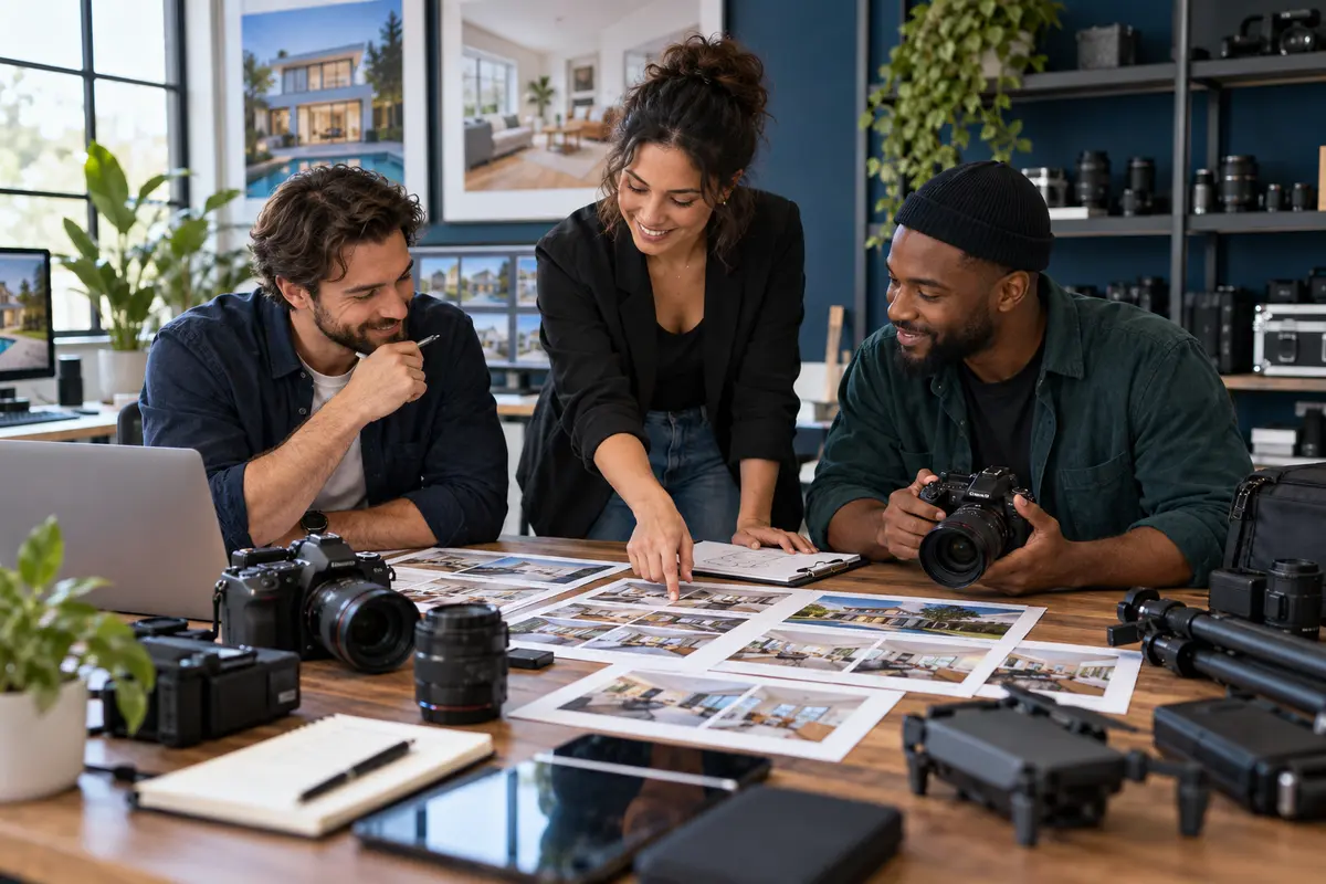 Property photographer following a documented room-by-room capture and handoff workflow