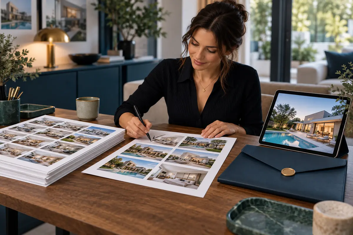 Three-stage property-media review showing submitted, approved and delivered work