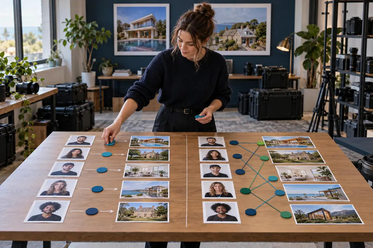 Scheduler comparing rotating and best-fit photographer assignment for property shoots