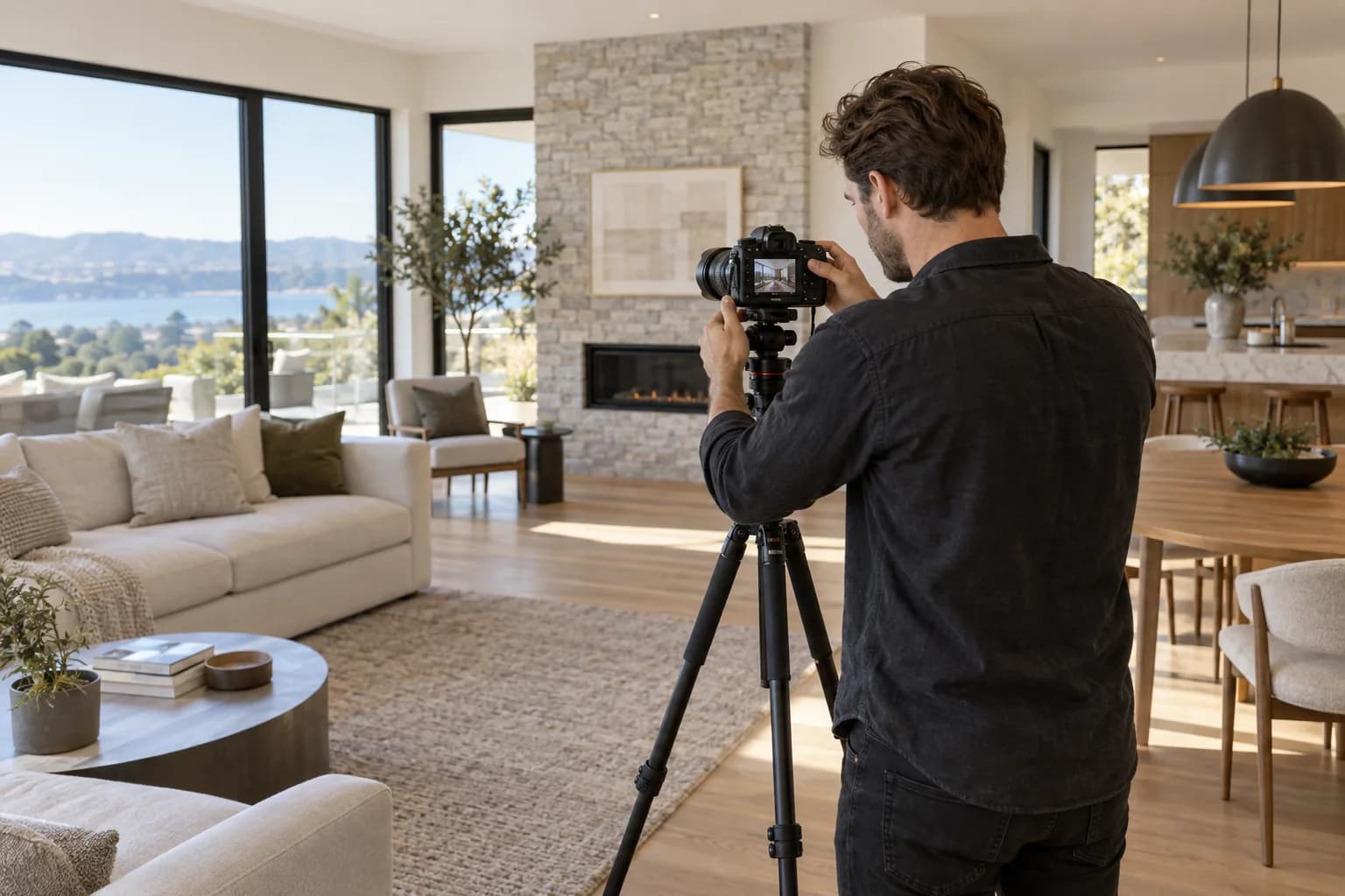 Photographer working on a property media shoot