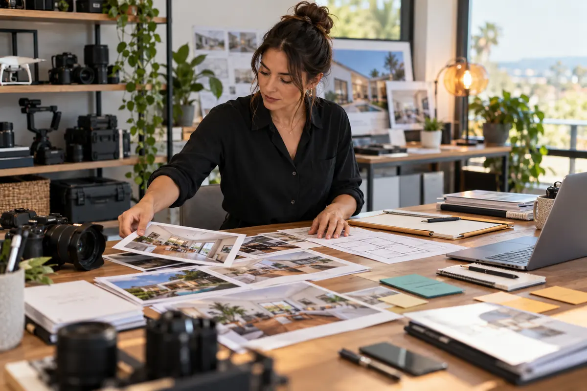 Production coordinator ranking property photo, video and floor-plan job cards by due time and blockers