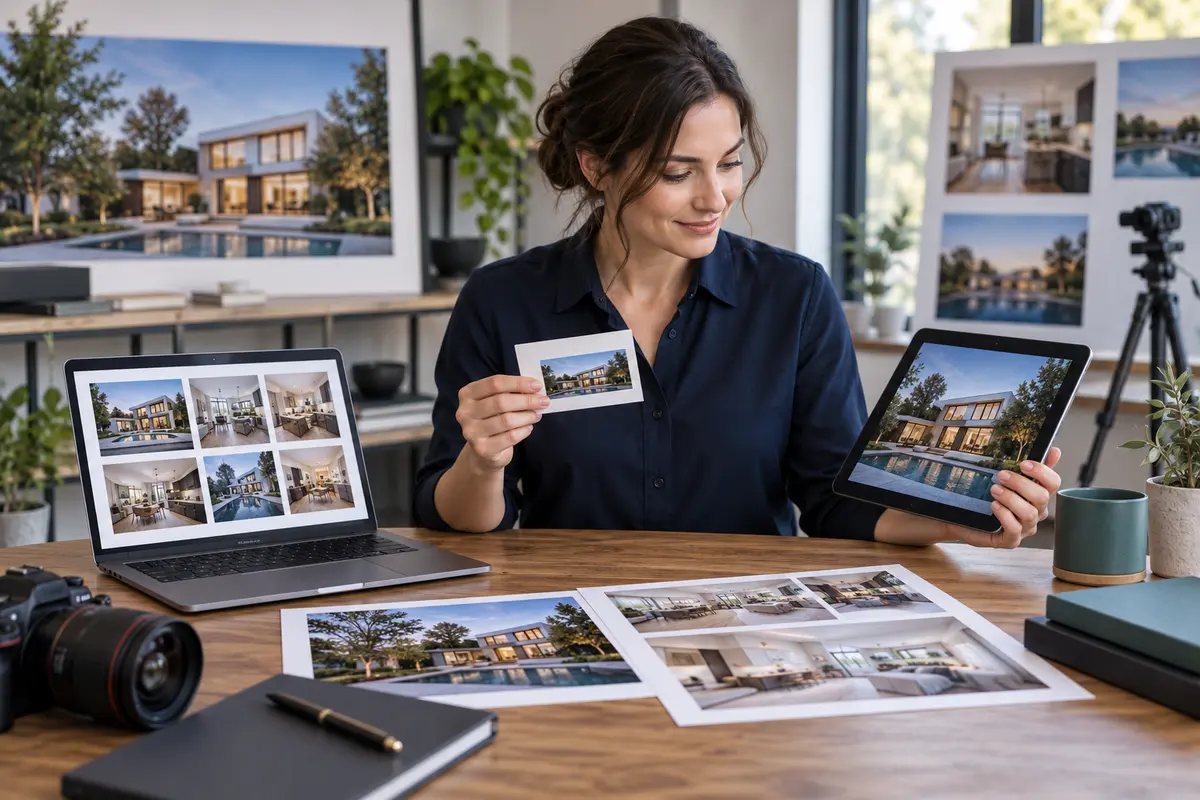 Delivery coordinator verifying a property media package and recording the client handoff